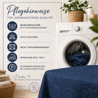 Tischdecke königsblau rund 160 cm Ø  damast Ornamente bügelfrei fleckenabweisend
