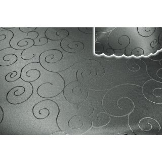 Tischdecke grau rund 160 cm &Oslash;  damast Ornamente b&uuml;gelfrei fleckenabweisend