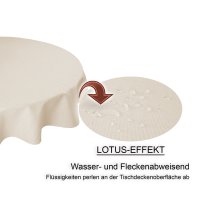 Tischdecke ecru rund 160 cm &Oslash; beschichtet Leinenoptik wasserabweisend Lotuseffekt