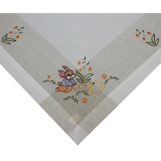 Tischdecke Ostern 85x85 cm bunt bestickt ecru Landhausstil Osterhase , 19,95 €