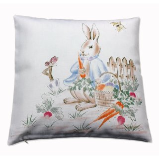 Kissenbezug 40x40 ostern Junge blau Kissenhülle weiß Osterhase Leinenoptik