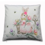 Kissenbezug 40x40 ostern Mädchen rosa Kissenhülle weiß Osterhase Leinenoptik
