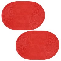 Platzset 2er Set Rot oval ca. 45x30 cm Platzdeckchen Tischset geflochtene Optik