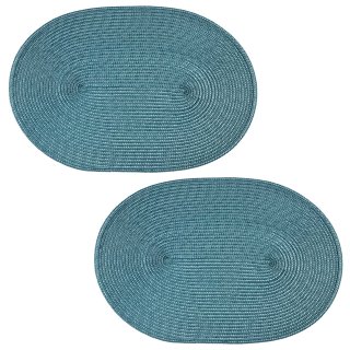 Platzset 2er Set Petrol oval ca. 45x30 cm Platzdeckchen Tischset geflochtene Optik
