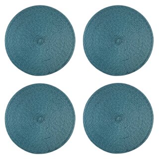 Tischset 4er Set Petrol rund 35 cm Ø Platzset abwaschbar Platzdeckchen geflochtene Optik