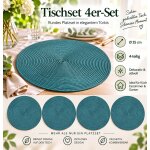 Tischset 4er Set Petrol rund 35 cm Ø Platzset abwaschbar Platzdeckchen geflochtene Optik