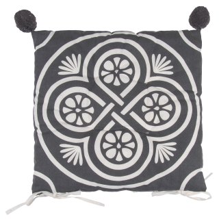 Sitzkissen grau weiss 39x39 cm mit Bommel Stuhlkissen Sitzpolster Stu, 6,95 €