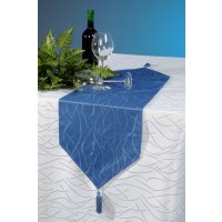 Tischl&auml;ufer blau hell 30x100 cm Damast Streifen Tischband modern Tischdecke Mitteldecke
