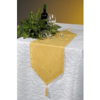 Tischl&auml;ufer gelb 30x160 cm Damast Streifen Tischband modern Tischdecke Mitteldecke