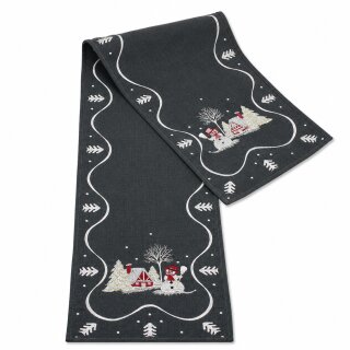 Weihnachten Tischläufer 35 x 170 cm Schneemann Tischdecke mit Stickerei Weihnachtsdeko Leinenoptik