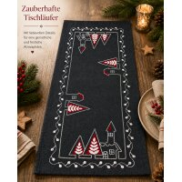 Tischläufer 40 x 90 cm Weihnachten Kirche Tischdecke mit Stickerei Weihnachtsdeko Leinenoptik