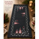 Tischläufer 40 x 90 cm Weihnachten Kirche Tischdecke mit Stickerei Weihnachtsdeko Leinenoptik