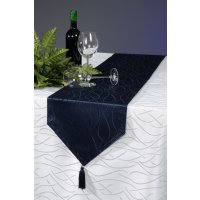 Tischl&auml;ufer blau dunkel 30x160 cm Damast Streifen Tischband modern Tischdecke Mitteldecke