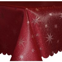 Tischdecke 135 cm rund rot Lurex Sterne Weihnachten Tischwäsche glänzend weihnachtlich