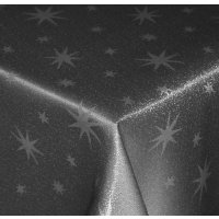 Tischdecke 180 cm rund grau Lurex Sterne Weihnachten Tischwäsche glänzend weihnachtlich