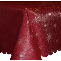 Tischdecke 180 cm rund rot Lurex Sterne Weihnachten...