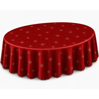 Tischdecke 135 x 180 cm oval rot Lurex Sterne Weihnachten Tischwäsche glänzend weihnachtlich