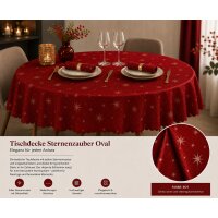 Tischdecke 135 x 180 cm oval rot Lurex Sterne Weihnachten Tischwäsche glänzend weihnachtlich