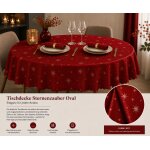 Tischdecke 135 x 180 cm oval rot Lurex Sterne Weihnachten Tischwäsche glänzend weihnachtlich