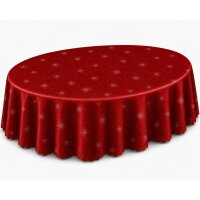 Tischdecke 160 x 220 cm oval rot Lurex Sterne Weihnachten...