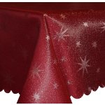 Tischdecke 160 x 220 cm oval rot Lurex Sterne Weihnachten Tischwäsche glänzend weihnachtlich
