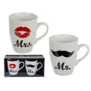2er Set Kaffeetasse Mr. und Mrs. Tassen Kaffeebecher Geschenk Keramik Becher