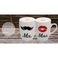 2er Set Kaffeetasse Mr. und Mrs. Tassen Kaffeebecher Geschenk Keramik Becher