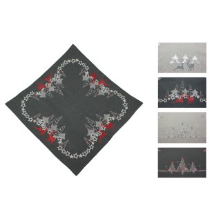 Tischdecke Weihnachten Stickerei Weihnachtsdeko Leinenoptik Mitteldecke Advent