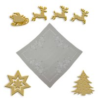 Tischdecke Weihnachten Stickerei Weihnachtsdeko Leinenoptik Mitteldecke Advent