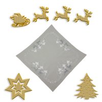 Tischdecke Weihnachten Stickerei Weihnachtsdeko Leinenoptik Mitteldecke Advent
