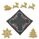 Tischdecke Weihnachten Stickerei Weihnachtsdeko Leinenoptik Mitteldecke Advent