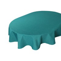 Tischdecke 130x220 cm petrol oval beschichtet Leinenoptik wasserabweisend Lotuseffekt
