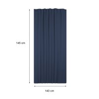 Verdunkelungsvorhang Kräuselband 140 x 245 cm Navy Blau Vorhang blickdicht abdunkelnd Gardine wärmeisolierend