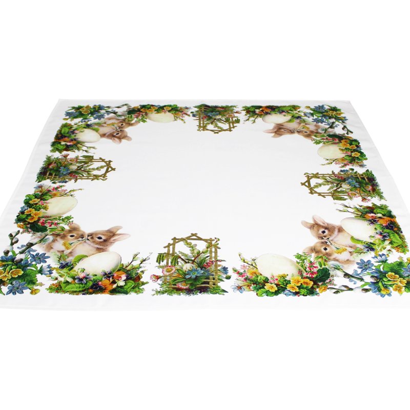 Raebel Tischserie Ostermotiv Hasen Stickerei weiß-bunt Mitteldecke 85 x 85 cm