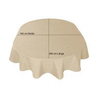 Tischdecke oval ecru 160x260 cm Leinenoptik Lotuseffekt Tischwäsche Wasserabweisend Tischtuch