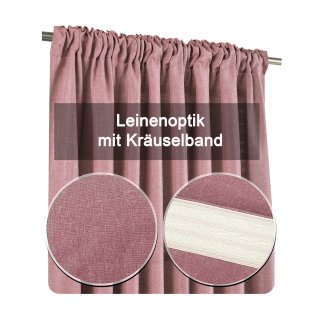 Vorhang 2er Set Kräuselband 140x245 cm altrosa blickdicht Struktur Le, 36,95 €