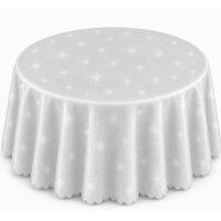 Tischdecke Weihnachten 135 cm rund weiss Lurex Sterne...