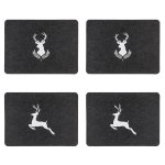 Tischset 4er Set Hirsch Motiv Filz Dunkelgrau Platzset 44x32 cm Untersetzer Dekoration