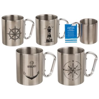 Tasse Edelstahl Karabiner Maritim Becher Kaffeetasse Edelstahltasse wandern