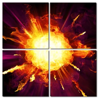 Wandbild Holzrahmen 4-teiliges -Set Feuerball Supernova Dekoration