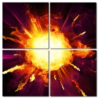 Wandbild Holzrahmen 4-teiliges -Set Feuerball Supernova...