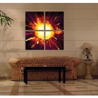 Wandbild Holzrahmen 4-teiliges -Set Feuerball Supernova...