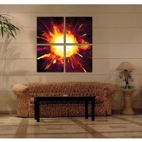Wandbild Holzrahmen 4-teiliges -Set Feuerball Supernova Dekoration