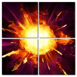 Wandbild Holzrahmen 4-teiliges -Set Feuerball Supernova Dekoration