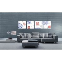 Wandbild Holzrahmen 4-teiliges -Set blau rot abstrackt Dekoration