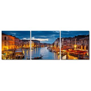 Wandbild Holzrahmen 3-teiliges -Set Venedig bei ruhiger Nacht Lichter Dekoration