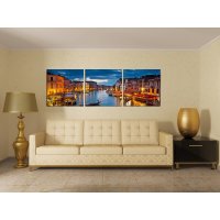 Wandbild Holzrahmen 3-teiliges -Set Venedig bei ruhiger Nacht Lichter Dekoration