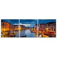 Wandbild Holzrahmen 3-teiliges -Set 40x120cm Venedig bei ruhiger Nacht Lichter Dekoration