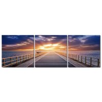 Wandbild Holzrahmen 3-teiliges -Set Pier Sonnenuntergang...