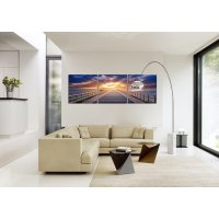 Wandbild Holzrahmen 3-teiliges -Set Pier Sonnenuntergang Meer Wolken Dekoration